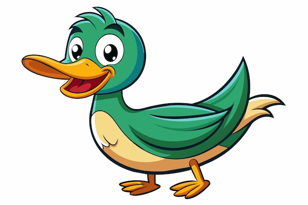 Vector un pato de dibujos animados está sonriendo y tiene la boca abierta