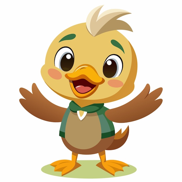 un pato de dibujos animados con un suéter verde en la cabeza