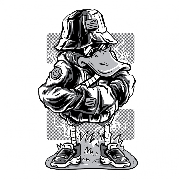 Vector pato en estilo blanco y negro ilustración
