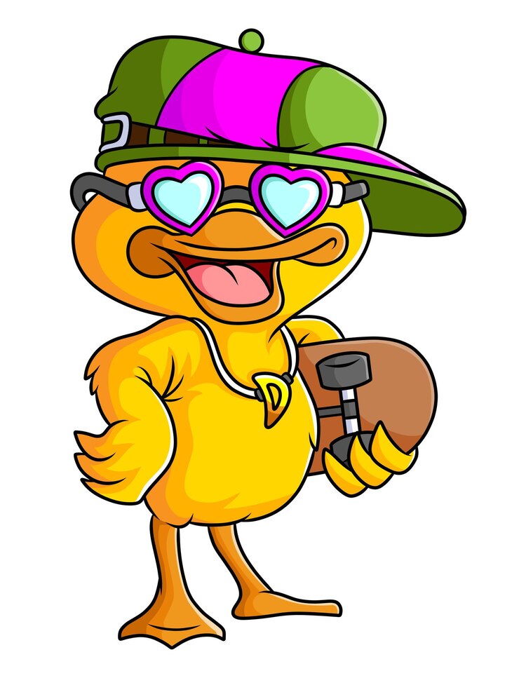 Vector el pato fresco es patinador y lleva gafas de sol de ilustración.