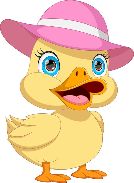 Vector un pato lindo con un dibujo animado de sombrero