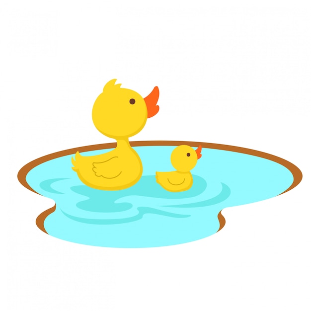 Pato nadando en el estanque, ilustración.