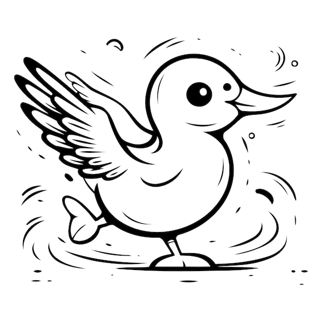Pato volando sobre un fondo blanco Ilustración vectorial en estilo de dibujos animados