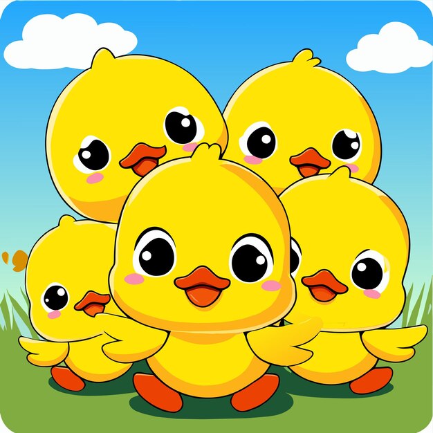 Vector patos de la granja avícola dibujados a mano plana elegante mascota de dibujos animados personaje dibujo pegatina concepto de icono