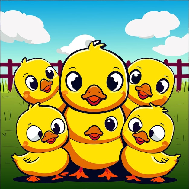 Vector patos de la granja avícola dibujados a mano plana elegante mascota de dibujos animados personaje dibujo pegatina concepto de icono