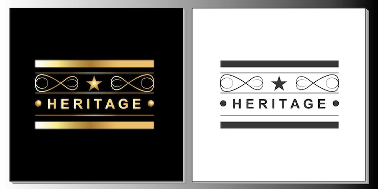 Vector patrimonio vintage logo oro y negro simple plantilla premium vector eps 10
