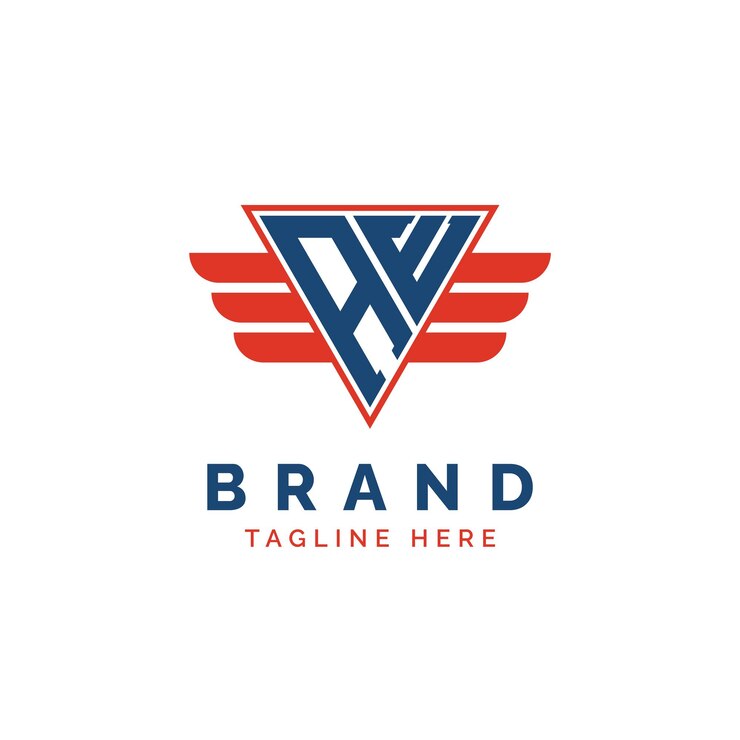 Vector patriotic ae logo iniciales letra ae logo alado triángulo rojo y azul ae con ala para servicios de entrega de aviación deportes agencias militares y de seguridad