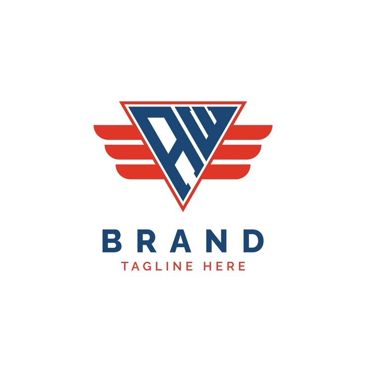 Vector patriotic aw logo iniciales letra aw logo alado triángulo rojo y azul aw con ala para servicios de entrega de aviación deportes agencias militares y de seguridad