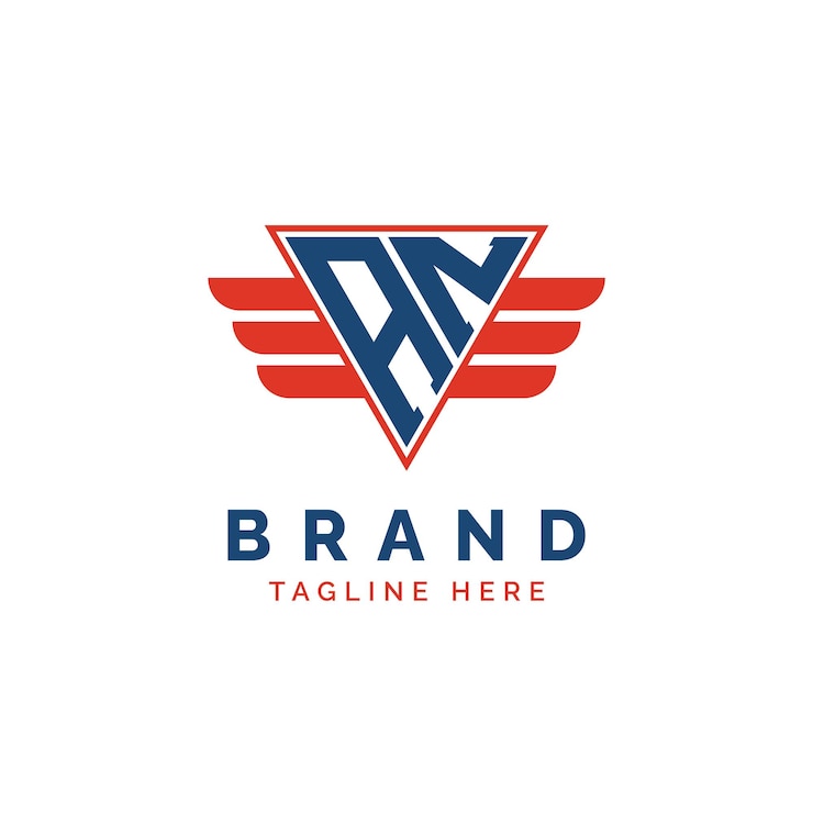 Vector patriotic on logo iniciales letra on logo alado triángulo rojo y azul on con ala para servicios de entrega de aviación deportes agencias militares y de seguridad