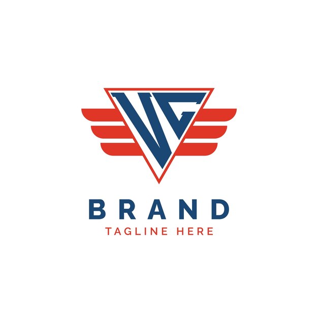 Patriotic VC Logo Iniciales Carta VC Logo Alado Triángulo Rojo y Azul VC con ala para Servicios de Entrega de Aviación Deportes Agencias Militares y de Seguridad