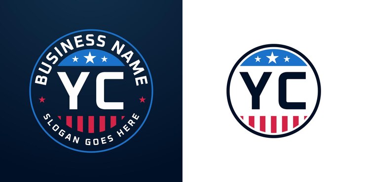 Vector patriotic yc logo diseño letra yc logo con bandera estadounidense y estrella diseño patriótico