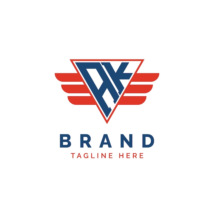 Vector patriótico ak logo iniciales carta ak logo alado triángulo rojo y azul ak con ala para servicios de entrega de aviación deportes agencias militares y de seguridad