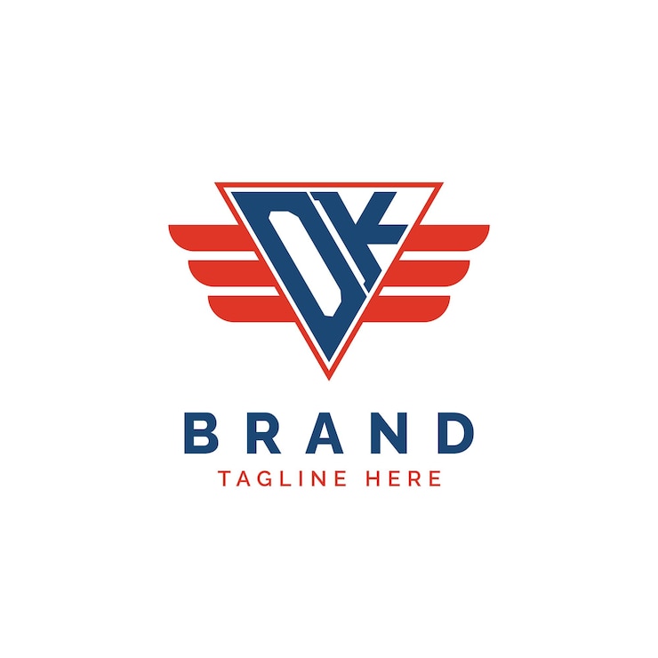 Vector patriótico ok logo iniciales letra ok logo alado triángulo rojo y azul ok con ala para servicios de entrega de aviación deportes agencias militares y de seguridad