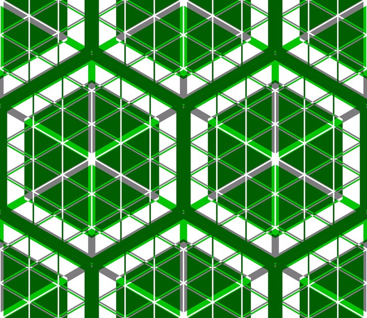 Vector patrón 3d sin costura geométrico abstracto ilusorio colorido con efectos de transparencia. telón de fondo infinito estilizado vectorial, mejor para diseño gráfico y web, eps10.