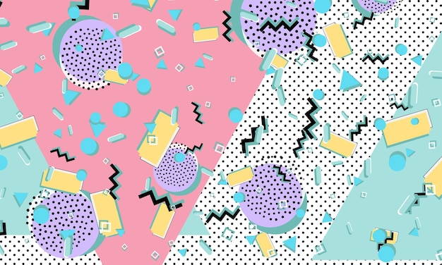 Patrón de los 90. Estilo de Memphis. Fondo retro abstracto. Ilustración de vector. Estilo hipster 80s-90s.