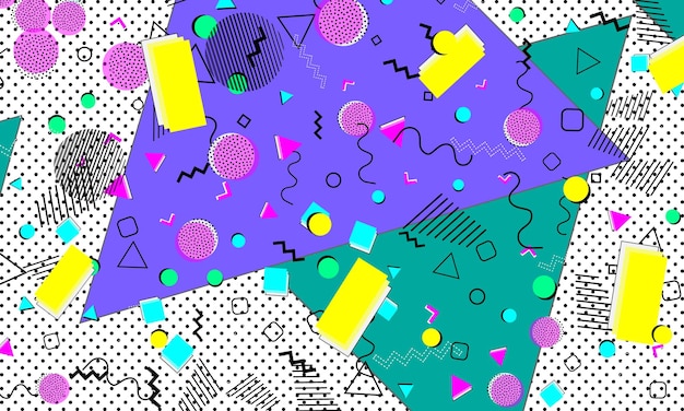 patrón de los 90. Fondo de color de arte pop. Estilo hipster años 80-90. Fondo enrrollado colorido abstracto.