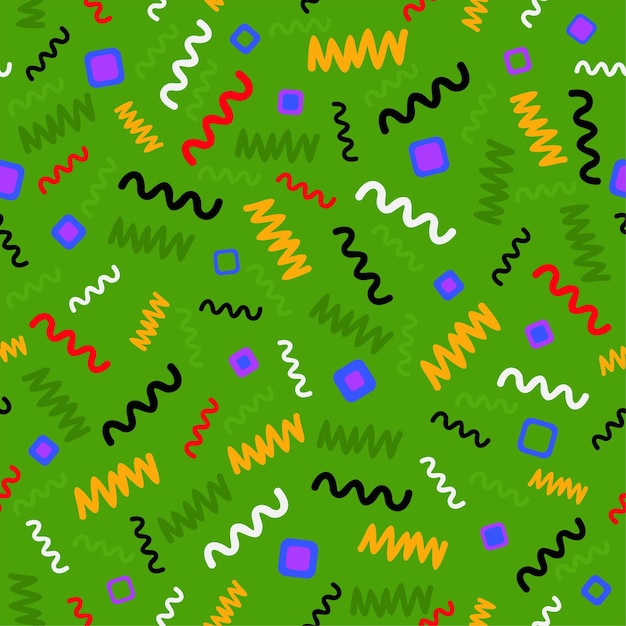 Patrón abstracto sin costura vectorial con líneas curvas al estilo de Memphis de los años 80