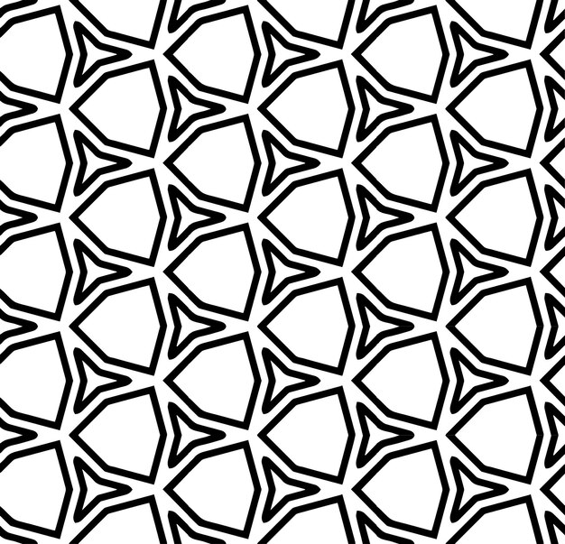 Patrón abstracto sin costuras en blanco y negro Fondo y telón de fondo Diseño ornamental en escala de grises Adornos de mosaico Ilustración gráfica vectorial EPS10