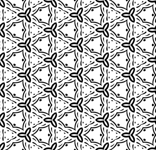 Patrón abstracto sin costuras en blanco y negro Fondo y telón de fondo Diseño ornamental en escala de grises Adornos de mosaico Ilustración gráfica vectorial EPS10
