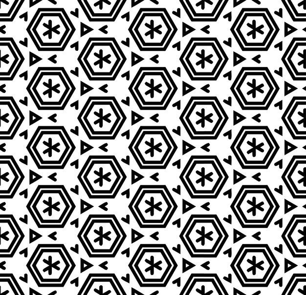 Patrón abstracto sin costuras en blanco y negro Fondo y telón de fondo Diseño ornamental en escala de grises Adornos de mosaico Ilustración gráfica vectorial EPS10