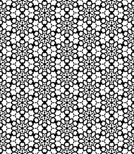 Patrón abstracto sin costuras en blanco y negro Fondo y telón de fondo Diseño ornamental en escala de grises Adornos de mosaico Ilustración gráfica vectorial EPS10