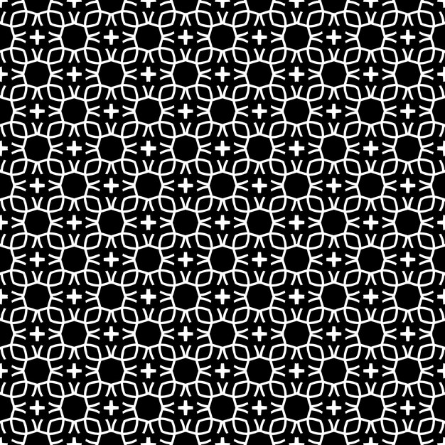 Patrón abstracto sin costuras en blanco y negro Fondo y telón de fondo Diseño ornamental en escala de grises Adornos de mosaico Ilustración gráfica vectorial EPS10