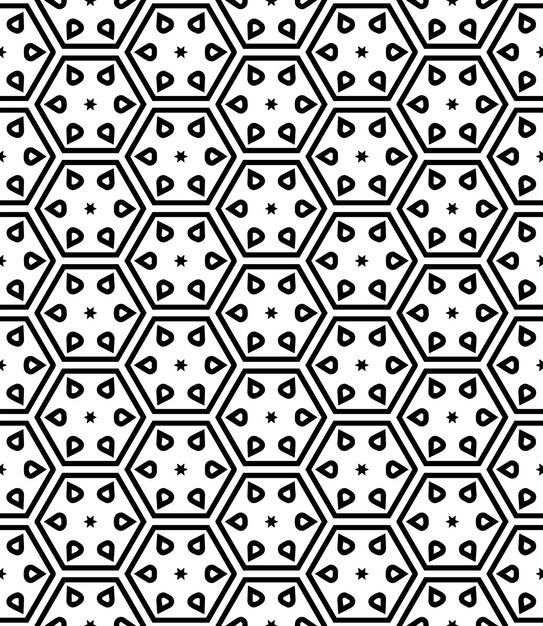 Patrón abstracto sin costuras en blanco y negro Fondo y telón de fondo Diseño ornamental en escala de grises Adornos de mosaico Ilustración gráfica vectorial EPS10
