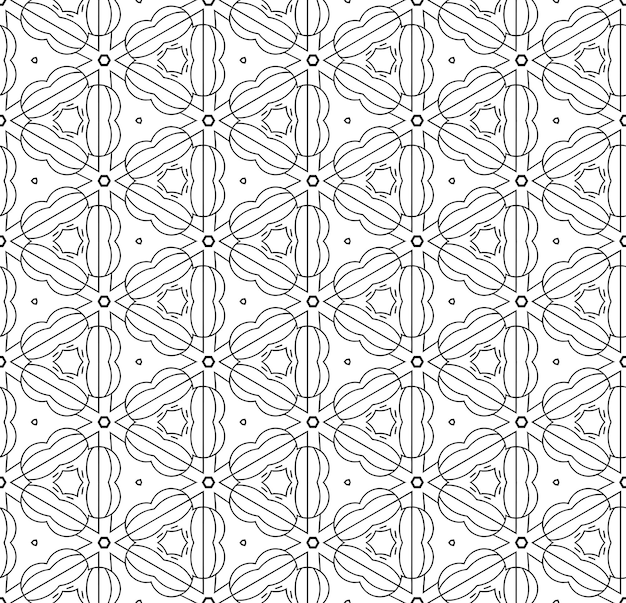 Patrón abstracto sin costuras en blanco y negro Fondo y telón de fondo Diseño ornamental en escala de grises Adornos de mosaico Ilustración gráfica vectorial EPS10