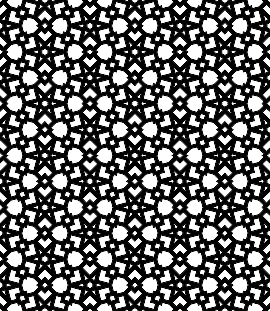 Patrón abstracto sin costuras en blanco y negro Fondo y telón de fondo Diseño ornamental en escala de grises Adornos de mosaico Ilustración gráfica vectorial EPS10
