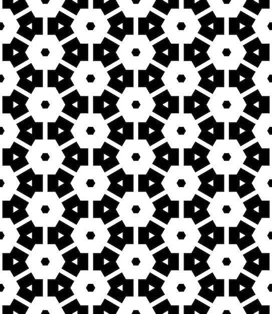 Patrón abstracto sin costuras en blanco y negro Fondo y telón de fondo Diseño ornamental en escala de grises Adornos de mosaico Ilustración gráfica vectorial EPS10