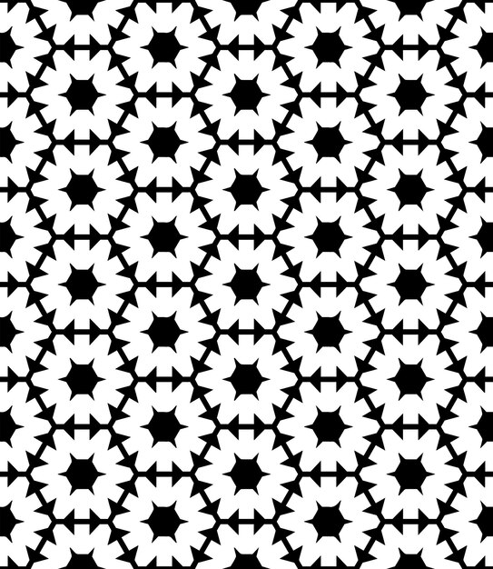 Patrón abstracto sin costuras en blanco y negro Fondo y telón de fondo Diseño ornamental en escala de grises Adornos de mosaico Ilustración gráfica vectorial EPS10