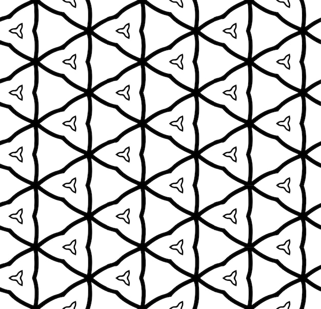 Patrón abstracto sin costuras en blanco y negro Fondo y telón de fondo Diseño ornamental en escala de grises Adornos de mosaico Ilustración gráfica vectorial
