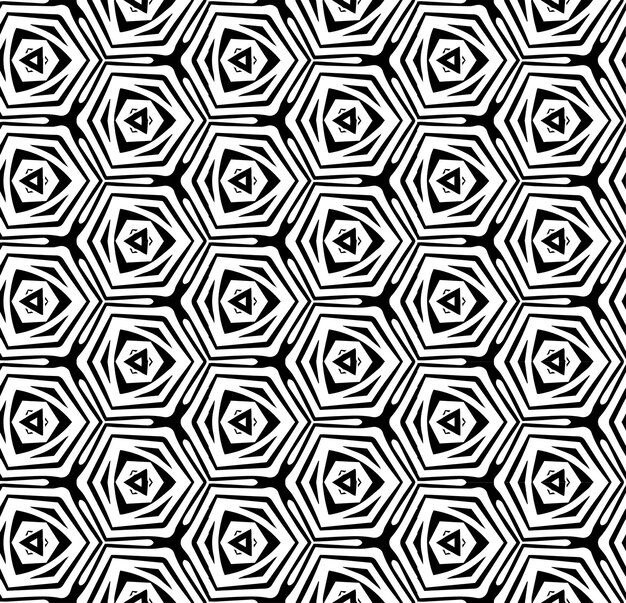Patrón abstracto sin costuras en blanco y negro Fondo y telón de fondo Diseño ornamental en escala de grises Adornos de mosaico Ilustración gráfica vectorial