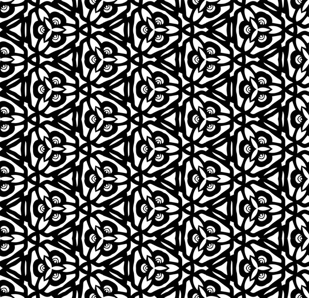 Patrón abstracto sin costuras en blanco y negro Fondo y telón de fondo Diseño ornamental en escala de grises Adornos de mosaico Ilustración gráfica vectorial