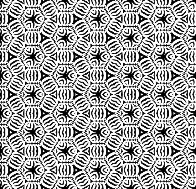 Patrón abstracto sin costuras en blanco y negro Fondo y telón de fondo Diseño ornamental en escala de grises Adornos de mosaico Ilustración gráfica vectorial