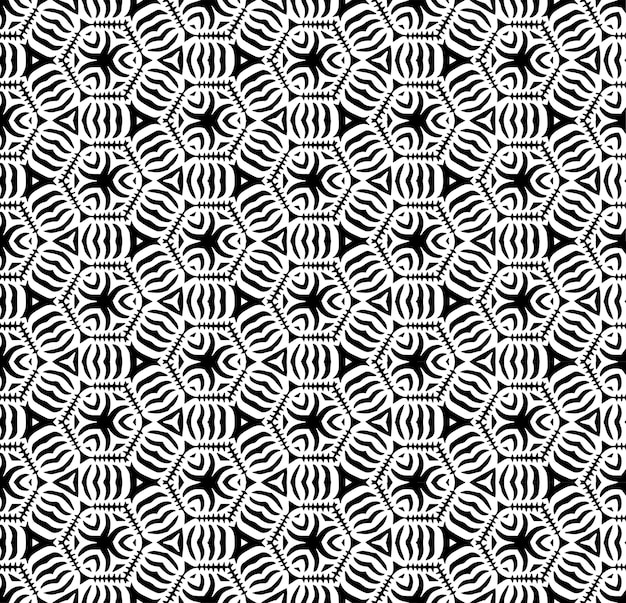 Patrón abstracto sin costuras en blanco y negro Fondo y telón de fondo Diseño ornamental en escala de grises Adornos de mosaico Ilustración gráfica vectorial