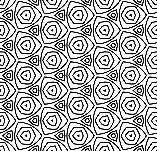 Patrón abstracto sin costuras en blanco y negro Fondo y telón de fondo Diseño ornamental en escala de grises Adornos de mosaico Ilustración gráfica vectorial