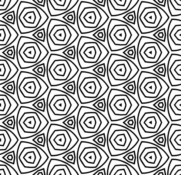 Patrón abstracto sin costuras en blanco y negro Fondo y telón de fondo Diseño ornamental en escala de grises Adornos de mosaico Ilustración gráfica vectorial