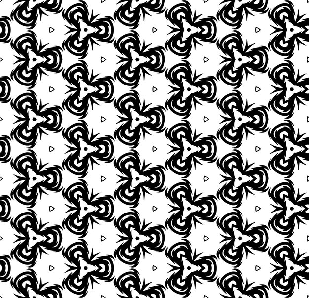 Patrón abstracto sin costuras en blanco y negro Fondo y telón de fondo Diseño ornamental en escala de grises Adornos de mosaico Ilustración gráfica vectorial