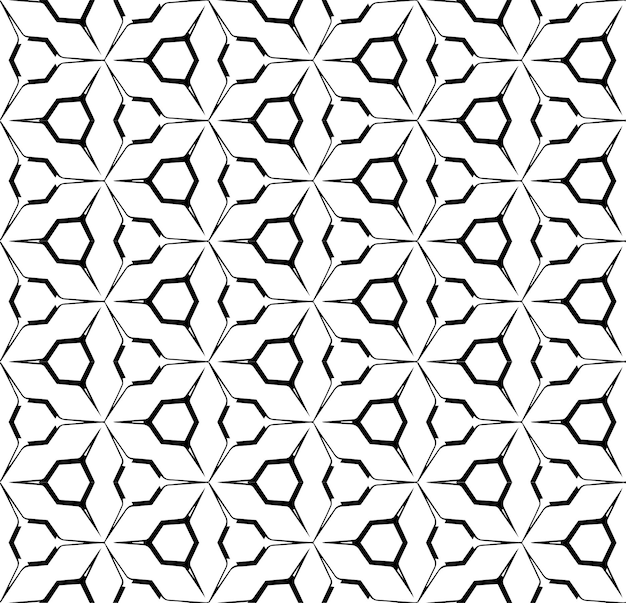 Patrón abstracto sin costuras en blanco y negro Fondo y telón de fondo Diseño ornamental en escala de grises Adornos de mosaico Ilustración gráfica vectorial