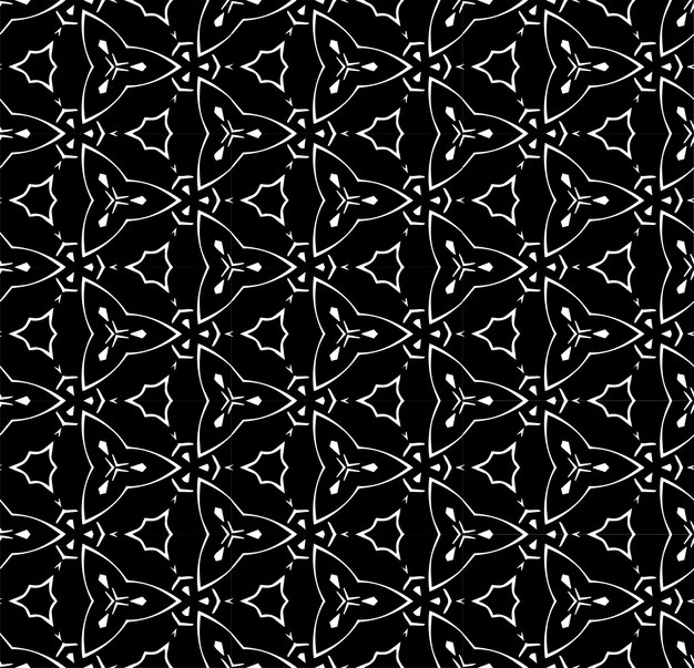 Patrón abstracto sin costuras en blanco y negro Fondo y telón de fondo Diseño ornamental en escala de grises Adornos de mosaico Ilustración gráfica vectorial