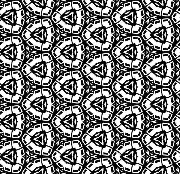 Patrón abstracto sin costuras en blanco y negro Fondo y telón de fondo Diseño ornamental en escala de grises Adornos de mosaico Ilustración gráfica vectorial