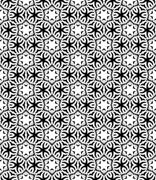 Patrón abstracto sin costuras en blanco y negro Fondo y telón de fondo Diseño ornamental en escala de grises Ornamentos en mosaico Ilustración gráfica vectorial EPS10
