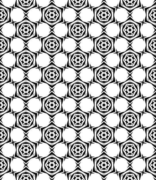 Patrón abstracto sin costuras en blanco y negro Fondo y telón de fondo Diseño ornamental en escala de grises Ornamentos en mosaico Ilustración gráfica vectorial EPS10