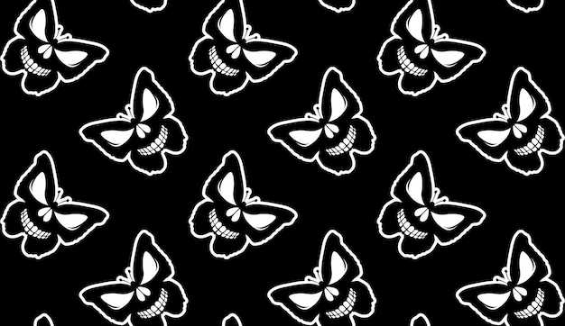 Patrón abstracto sin costuras Diseño de patrón de mariposa y cráneo