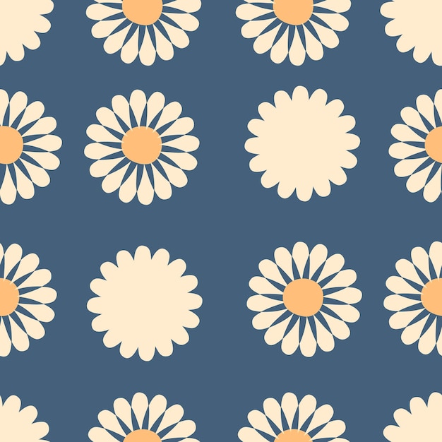 Patrón abstracto sin costuras con flores de margarita en estilo 1960 Impresión estética floral para papelería de papel de tela Ilustración de vector retro para decoración y diseño