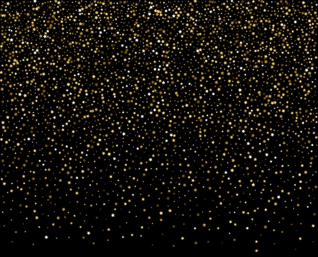 Patrón abstracto de estrellas doradas que caen al azar en negro