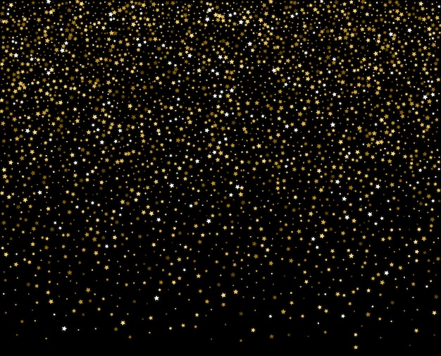 Vector patrón abstracto de estrellas doradas que caen al azar en negro