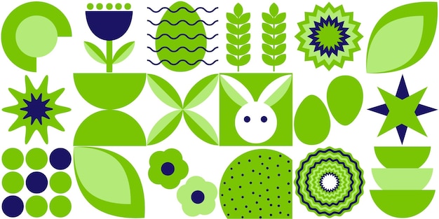 Patrón abstracto geométrico Huevos de Pascua Flores Plantas de formas simples Ilustración vectorial