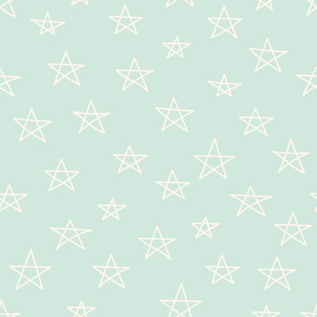 Patrón abstracto lindo sin costuras con estrellas caóticas beige desordenadas de línea delgada en menta. infinito geométrico